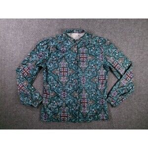 Fresh Start Blouse Women 11 12 Teal Paisley Print Button Front Vintage 80s